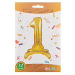 Шар (32''/81 см) Цифра на подставке, 1, Золото, 1 шт. в уп., 24121