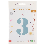 Шар (40''/102 см) Цифра, 3, Светло-голубой, Сатин, 1 шт. в уп., 24263