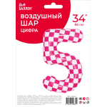 Шар (34''/86 см) Цифра, 5 Клеточки, Розовый/Фуше, 1 шт. в уп., 26645