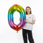 Шар (34''/86 см) Цифра, 0, Яркая радуга, Градиент, 1 шт. в уп., 131070V