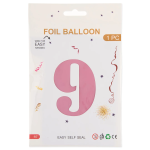 Шар (40''/102 см) Цифра, 9, Розовый, Матовый, 1 шт. в уп., 24109