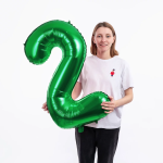 Шар (40''/102 см) Цифра, 2, Зеленый, Металлик, 1 шт. в уп., 27372