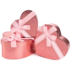Набор коробок Сердце, Фактурный узор, с бантом, Розовый, 22*20*9 см, 3 шт. в упак. , 504080