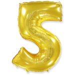 Шар (40''/102 см) Цифра, 5, Золото, 1 шт. в уп., 901765OP