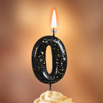 Свеча Цифра, 0 Золотые брызги, на шпажке, Черный, Металлик, 4,3 + 5,2 см, 1 шт. с держат., 5630