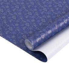 Упаковочная бумага, Крафт 60гр (0,68*10 м) Новогодние елочки, Синий, 1 шт., 989674