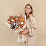 Шар с клапаном (10''/25 см) Мини-сердце, Розовое Золото, Металлик, 1 шт., 27240