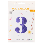 Шар (40''/102 см) Цифра, 3, Сиреневый, Металлик, 1 шт. в уп., 24213