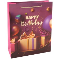 Пакет подарочный, 210гр, Happy Birthday, Праздничный микс, Дизайн №3, Металлик, 32*26*10 см, 1 шт., 504322