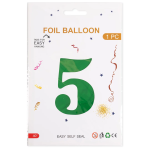 Шар (40''/102 см) Цифра, 5, Зеленый, Металлик, 1 шт. в уп., 27375