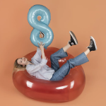 Шар (40''/102 см) Цифра, 8, Голубой, Матовый, 1 шт. в уп., 24118