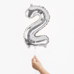 Шар с клапаном (16''/41 см) Мини-цифра, 2, Серебро, Металлик, 1 шт., R3182