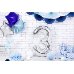 Шар (34''/86 см) Цифра, 3 ЭКО, Серебро, 1 шт. в уп., 21543