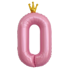 Шар (40''/102 см) Цифра, 0 Золотая корона, Розовый, 1 шт. в уп., 131190
