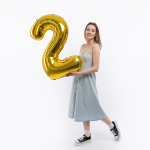 Шар (40''/102 см) Цифра, 2, Золото, Металлик, 1 шт. в уп., 26482