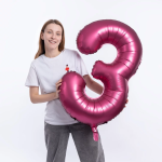 Шар (34''/86 см) Цифра, 3, Бордовый, Сатин, 1 шт. в уп., 131063V