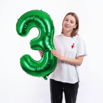 Шар (40''/102 см) Цифра, 3, Зеленый, Металлик, 1 шт. в уп., 27373