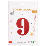 Шар (40''/102 см) Цифра, 9, Красный, Металлик, 1 шт. в уп., 27369