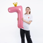 Шар (40''/102 см) Цифра, 7 Золотая корона, Розовый, 1 шт. в уп., 131197