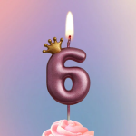 Свеча Цифра, 6 Золотая корона, на шпажке, Ярко-розовый, Металлик, 4*5,5 + 4 см, 1 шт. с держат., 4776