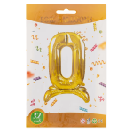 Шар (32''/81 см) Цифра на подставке, 0, Золото, 1 шт. в уп., 24120