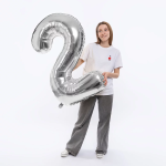Шар (50''/127 см) Цифра, 2 XXL, Серебро, 1 шт. в уп., 131142