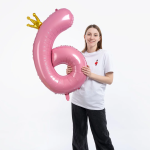 Шар (40''/102 см) Цифра, 6 Золотая корона, Розовый, 1 шт. в уп., 131196