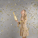 Пневмохлопушка (12/30 см), Бутылка Шампанское, Круги фольга, Золото/Серебро, 1 шт., 723039