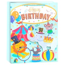 Пакет подарочный, 210гр, Happy Birthday, Детский праздник, Дизайн №2, Металлик, 32*26*12 см, 1 шт., 503462