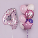 Шар (34''/86 см) Цифра, 4 Волшебные единороги, Розовый, 1 шт. в уп., 24804