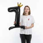Шар (32''/81 см) Цифра на подставке, 7 Золотая корона, Черный, 1 шт. в уп., 131247