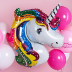 Шар (41''/104 см) Фигура, Голова, Радужный Единорог, 1 шт., 901774