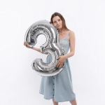 Шар (40''/102 см) Цифра, 3, Серебро, Металлик, 1 шт. в уп., 26493