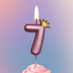 Свеча Цифра, 7 Золотая корона, на шпажке, Ярко-розовый, Металлик, 4*5,5 + 4 см, 1 шт. с держат., 4777