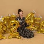 Шар (32''/81 см) Цифра на подставке, 2 Серебристая корона, Золото, 1 шт. в уп., 24182