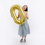 Шар (40''/102 см) Цифра, 0, Белое золото, Металлик, 1 шт. в уп., 24020