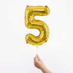 Шар с клапаном (16''/41 см) Мини-цифра, 5, Золото, Металлик, 1 шт., R3175