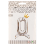 Шар (32''/81 см) Цифра на подставке, 0 Золотая корона, Серебро, 1 шт. в уп., 24170