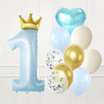 Шар (49''/124 см) Цифра, 1 Золотая корона, Голубой, 1 шт. в уп., 23373
