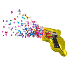 Шар с клапаном (8''/20 см) Мини-фигура, Пистолет - хлопушка с конфетти, Желтый, 1 шт., 23250