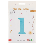 Шар (40''/102 см) Цифра, 1, Голубой, Матовый, 1 шт. в уп., 24111