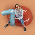 Шар (40''/102 см) Цифра, 7, Голубой, Матовый, 1 шт. в уп., 24117