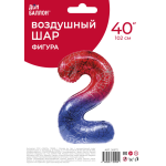Шар (40''/102 см) Цифра, 2 Героическая тема, Красный/Синий, 1 шт. в уп., 26972