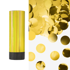 Хлопушка пружинная (4/10 см), Круги фольга, Золото, Лазерная голография, 1 шт., 823176