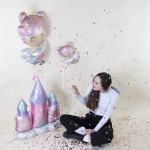 Шар 3D (30''/76 см) Фигура на подставке, Замок принцессы, Розовый, 1 шт., G70010