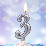 Свеча Цифра, 3, Серебро, 6 см, 1 шт., 3133