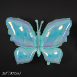 Шар (38''/97 см) Фигура, Бабочка (надув воздухом), Голубой, Хамелеон, 1 шт. в уп., 24985