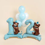 Шар (35''/89 см) Цифра на подставке, 1 Годик, Мишка в колпачке, Голубой, Сатин, 1 шт. в уп., 26756B