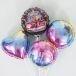 Шар (9''/23 см) Мини-круг, С Днем Рождения! (неоновые огни), Черный, 1 шт., 402598