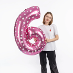 Шар (40''/102 см) Цифра, 6 Сердечки, Розовый, 1 шт. в уп., NMP6/PINK/V